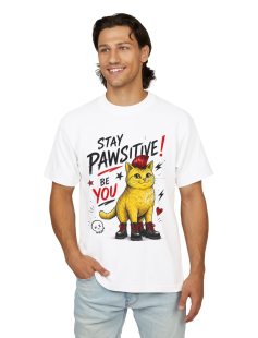 Stay Pawsitive Punk Cat T-Shirt Erkek