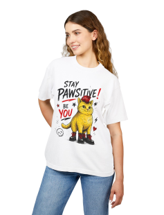 Stay Pawsitive Punk Cat T-Shirt - Kadın