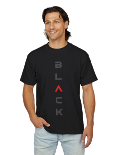 Black Minimal Vertical Typography T-Shirt Erkek