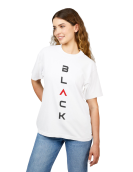 Black Minimal Vertical Typography T-Shirt Kadın
