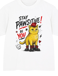 Stay Pawsitive Punk Cat T-Shirt - Kadın