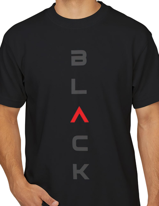 Black Minimal Vertical Typography T-Shirt Erkek