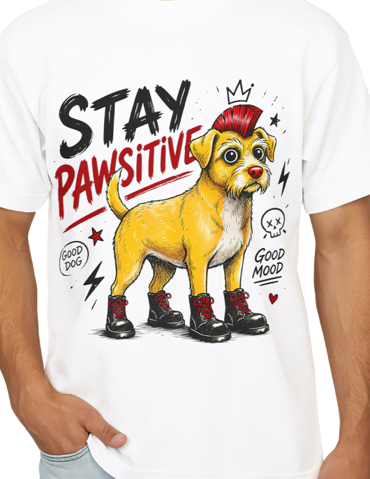Stay Pawsitive Punk Dog T-Shirt Erkek