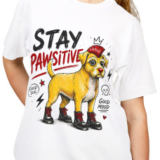 Stay Pawsitive Punk Dog T-Shirt Kadın