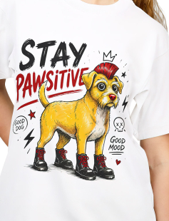 Stay Pawsitive Punk Dog T-Shirt Kadın