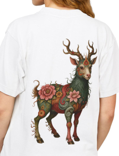Floral Mythic Goat Print T-Shirt Kadın