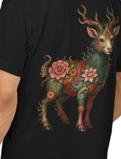 Floral Mythic Goat Print T-Shirt Erkek