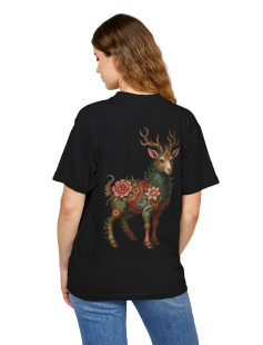 Floral Mythic Goat Print T-Shirt Kadın