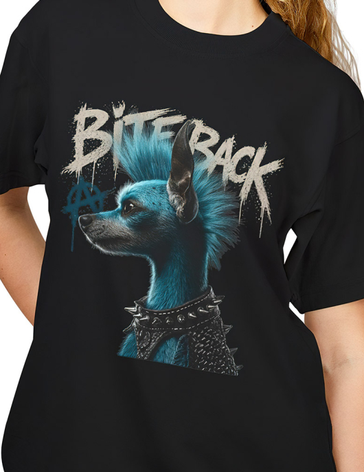 Bite Back Punk Dog T-Shirt Kadın