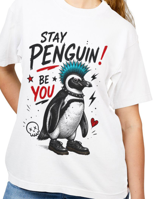 Stay Penguin! Punk Penguin Oversize Tişört