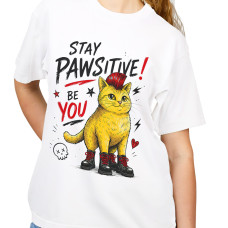 Stay Pawsitive Punk Cat T-Shirt - Kadın