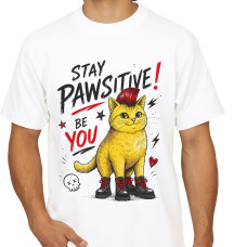 Stay Pawsitive Punk Cat T-Shirt Erkek