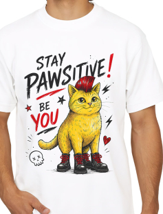 Stay Pawsitive Punk Cat T-Shirt Erkek