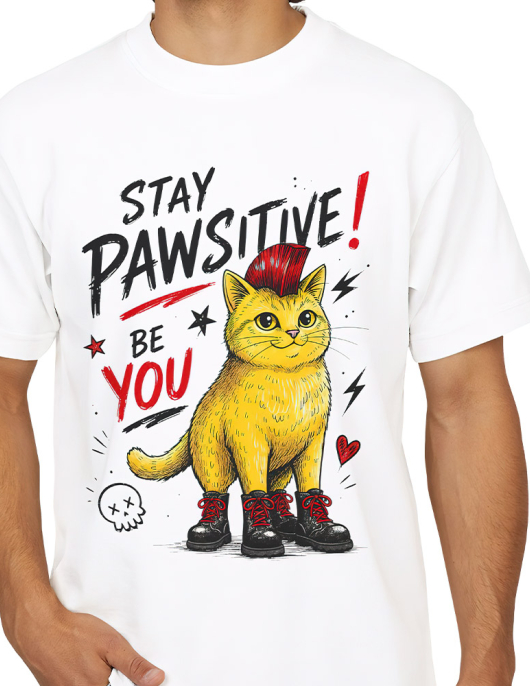 Stay Pawsitive Punk Cat T-Shirt Erkek